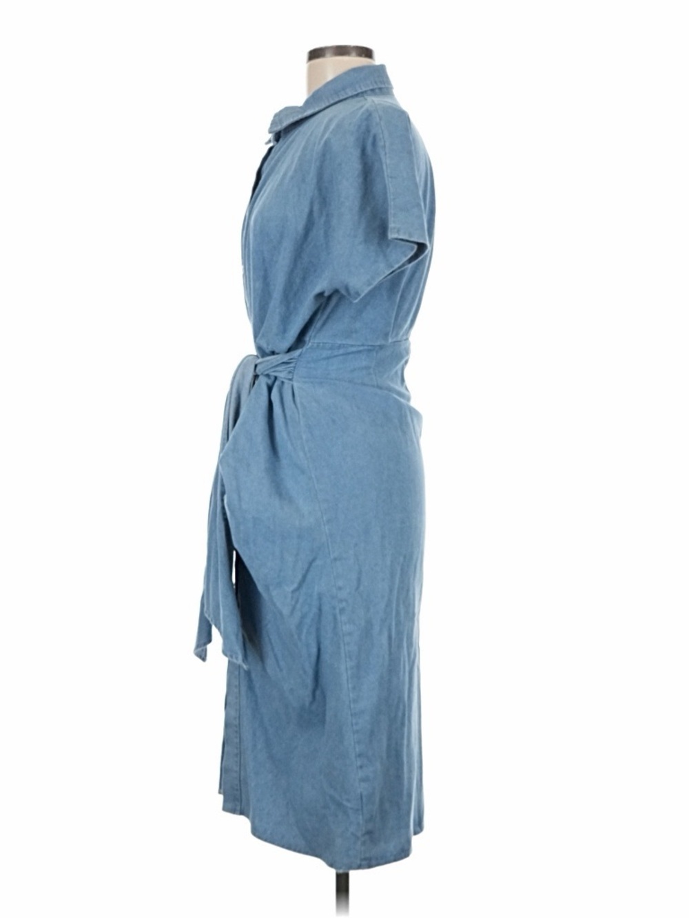 Light Blue Denim Button-Front Tie-Waist Shirt Dress - Picture 4 of 6